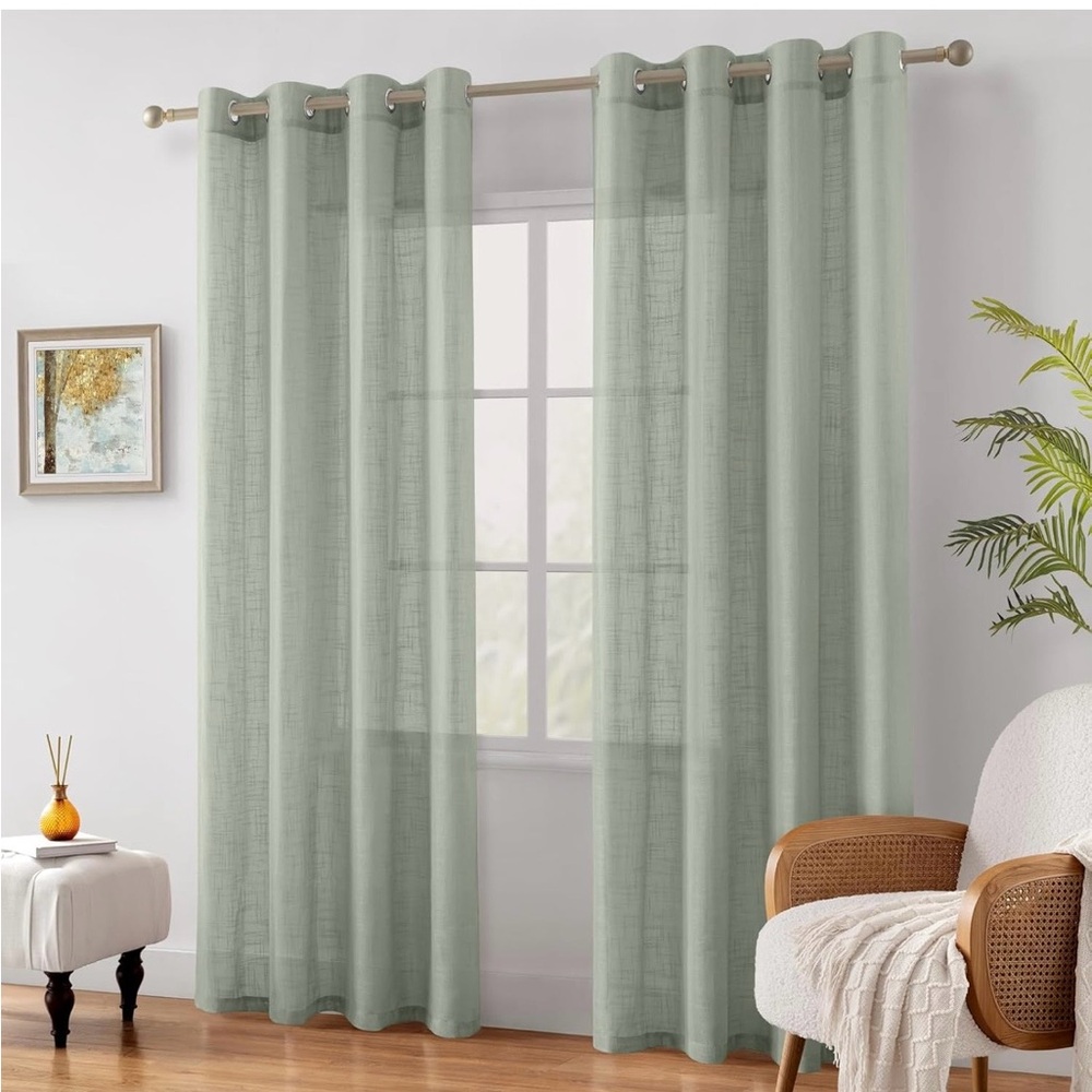 Elegant Soft Sage Green Semi Sheer Linen Curtains 52x84 Grommet Top fr Homeideas